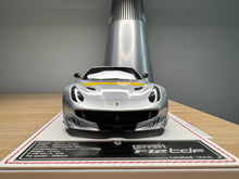 Load image into Gallery viewer, Ferrari F12tdf - metallic silver with yellow stripe - 1:18
