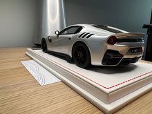 Load image into Gallery viewer, Ferrari F12tdf - metallic silver with yellow stripe - 1:18
