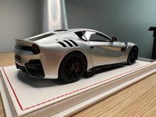 Load image into Gallery viewer, Ferrari F12tdf - metallic silver with yellow stripe - 1:18
