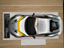 Load image into Gallery viewer, Ferrari F12tdf - metallic silver with yellow stripe - 1:18
