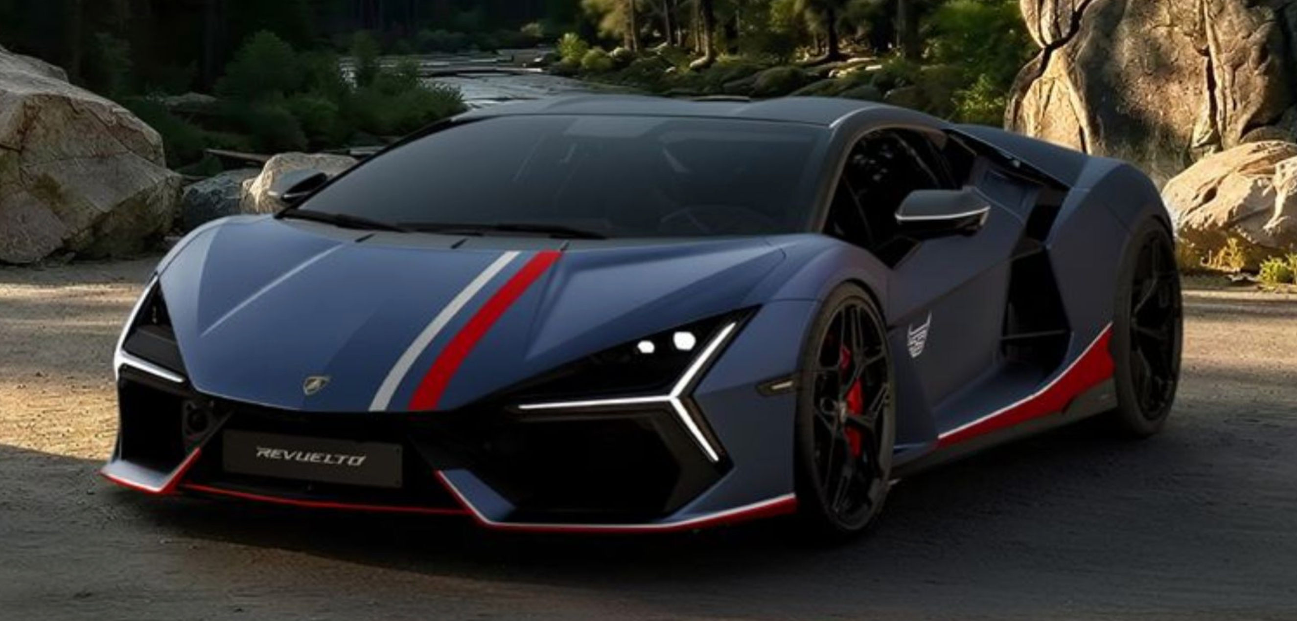 Lamborghini Revuelto - Blu Marinus with Livery Bianco Monocerus - Rosso Mut LE63 - 1:18