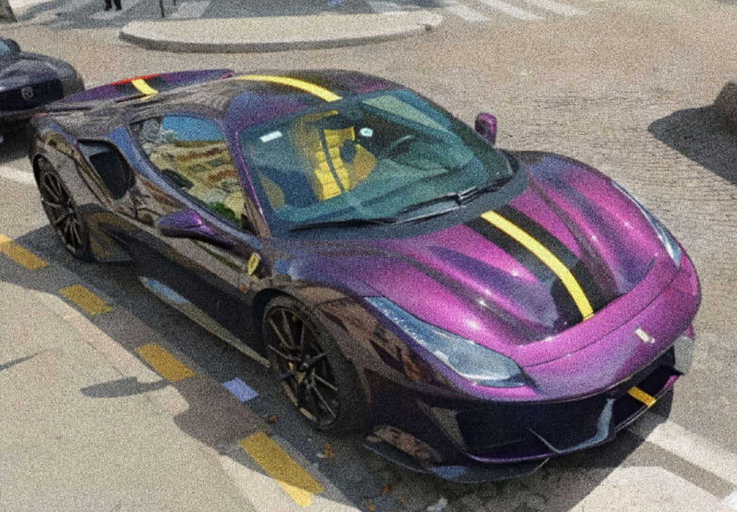 Ferrari 488 Pista - Purple Al Humaid with yellow-black stripe - 1:18